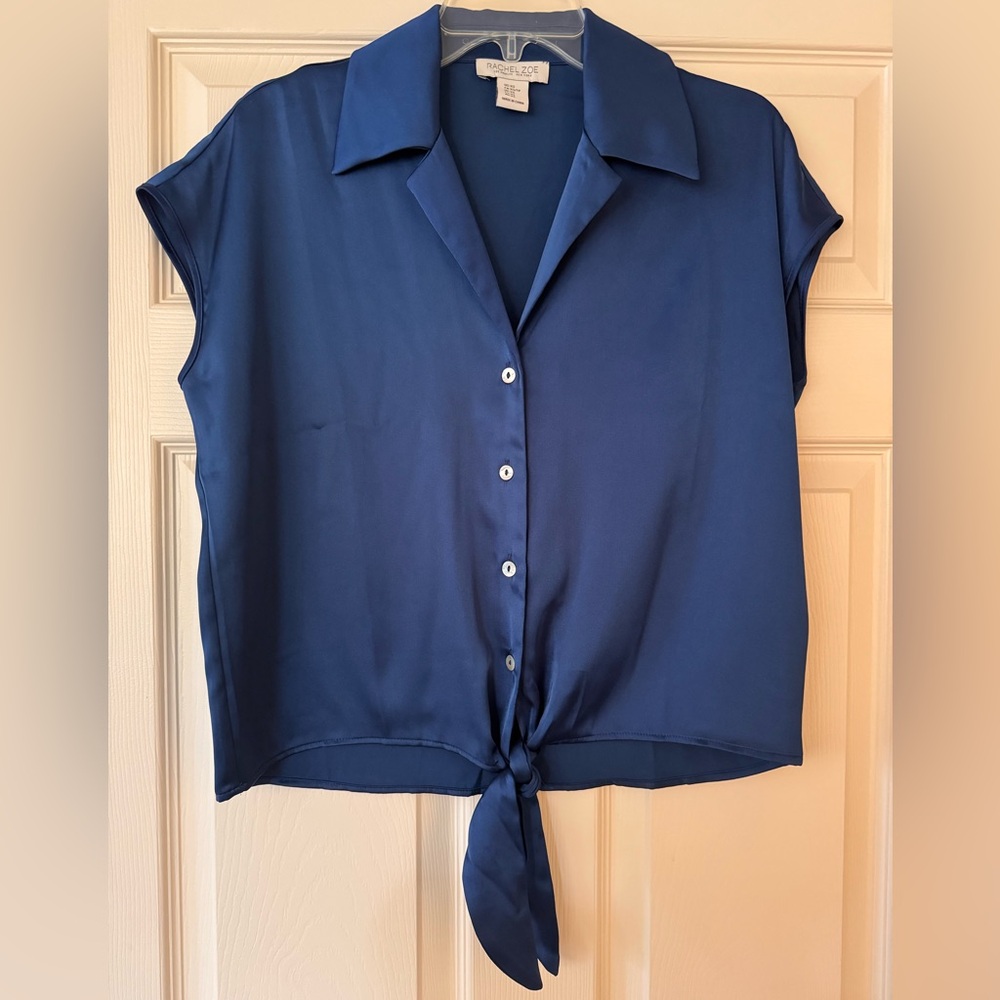 Rachel Zoe Women's Blue Button-Up Tie-Front Top XS